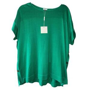 NWT Ming Wang Sm/M Short Sleeve Knit Women’s SweaterGold Button Green Old Money